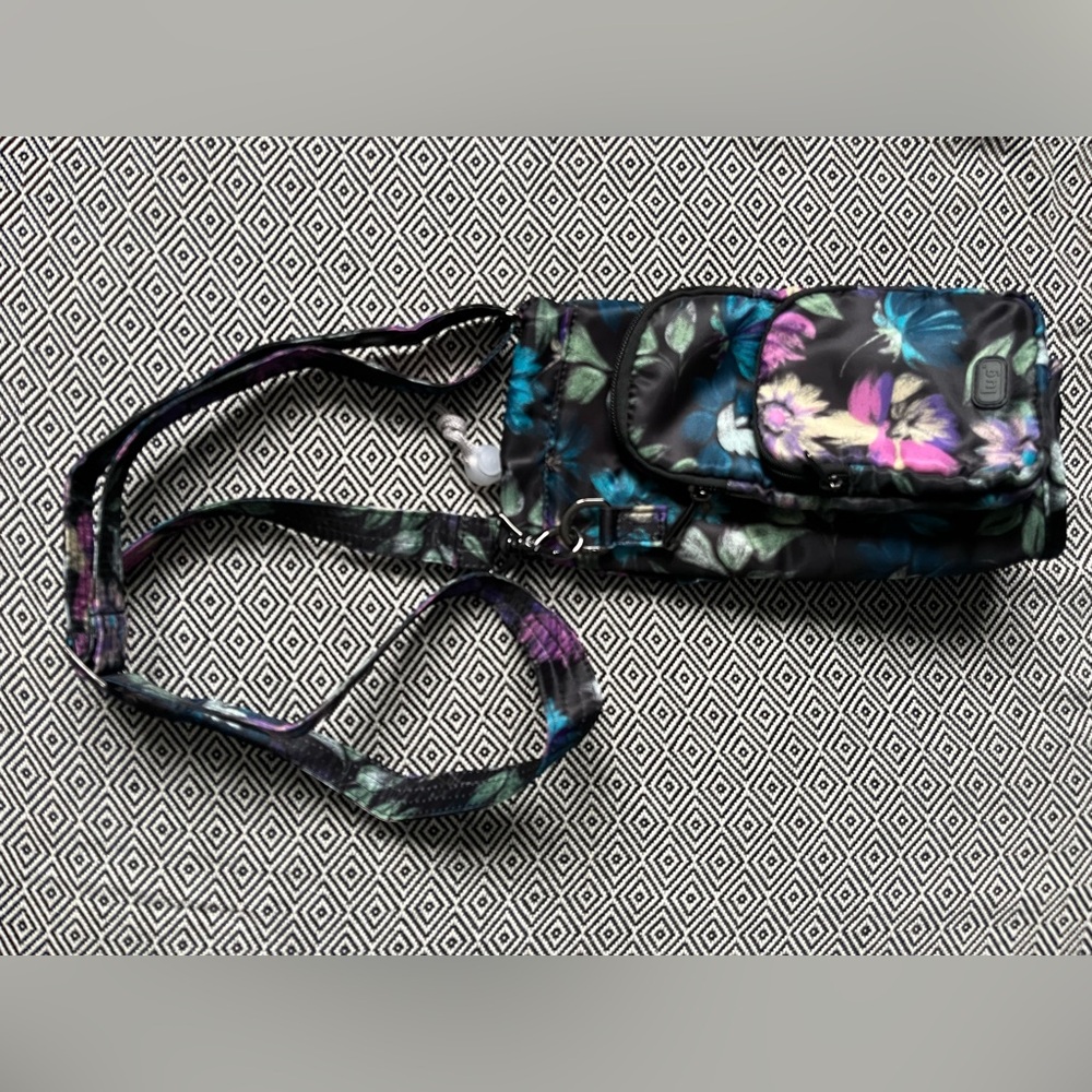 Lug Black and Blue Crossbody Bag with Floral Design